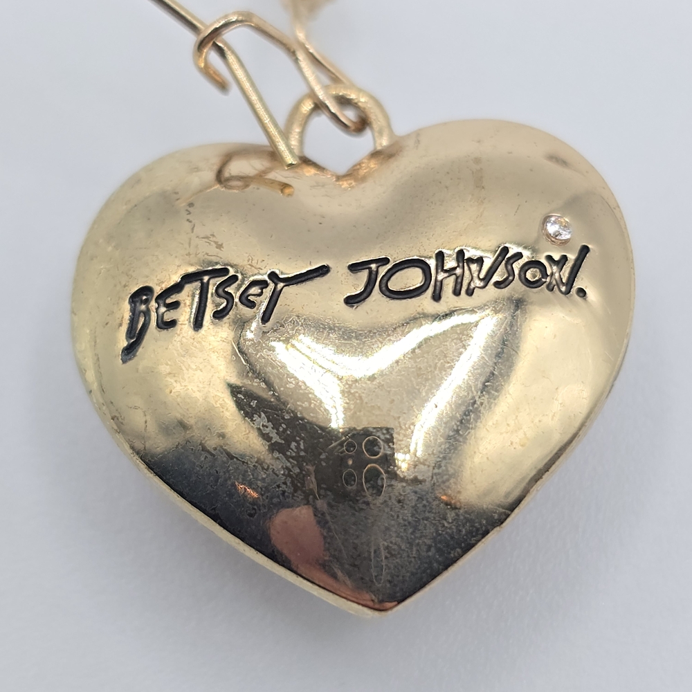 Betsey Johnson "One Love" Rainbow Heart Dangle Earrings Gold Stars Rhinestones - Picture 6 of 10